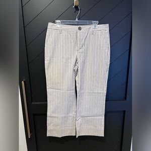 Cabi White and Blue Stripped cropped pant. Size 10